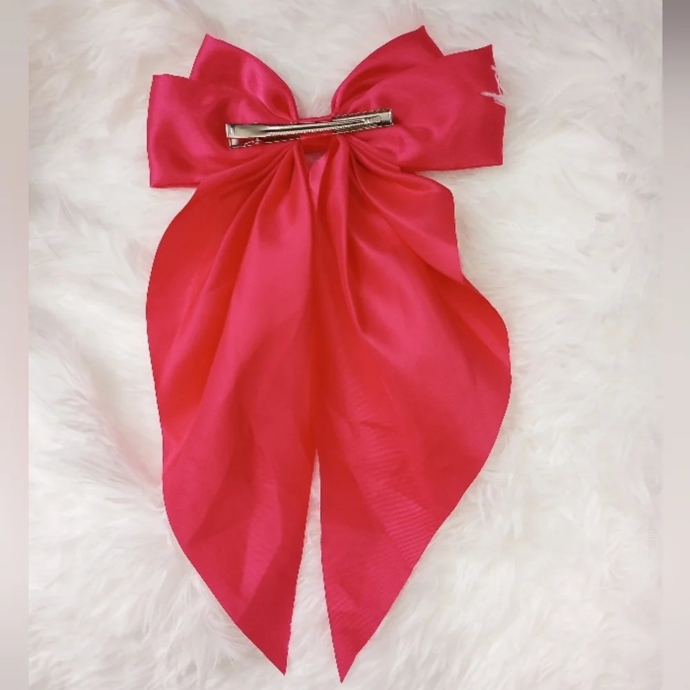 Pretty Hot Pink Large Satin Hair Bow Clip